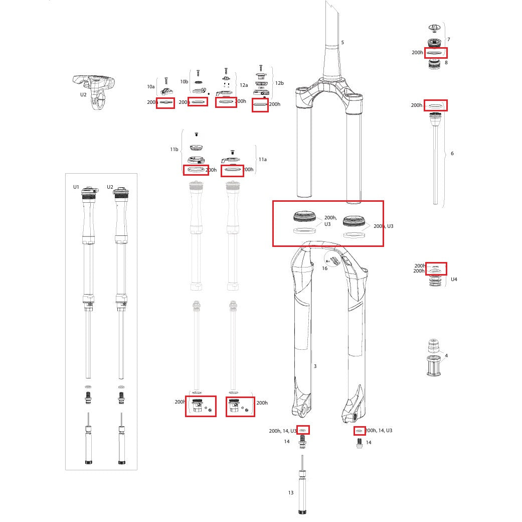 200 timmar/år underhållssats ROCKSHOX SID SL 32mm/RL/RLC/XX/SELECT/SELECT+/ULT (2017-2020) Gen-B