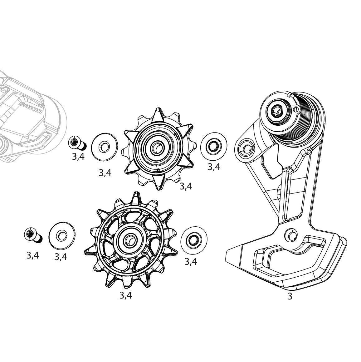 SRAM XX DH T-TYPE EAGLE AXS Komplett 7-växlad bakväxelbur