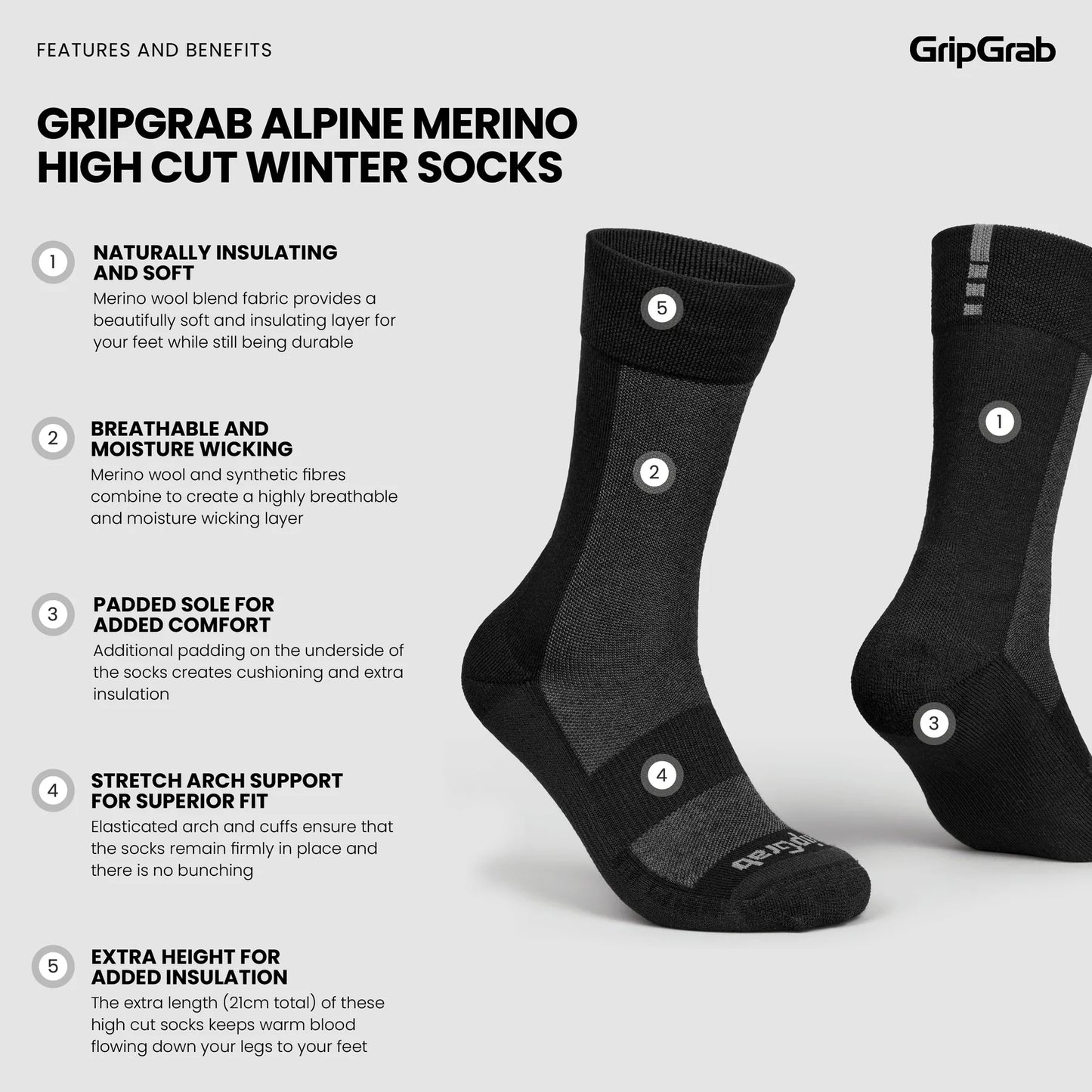 GRIPGRAB ALPINE MERINO HIGH Strumpor Svart