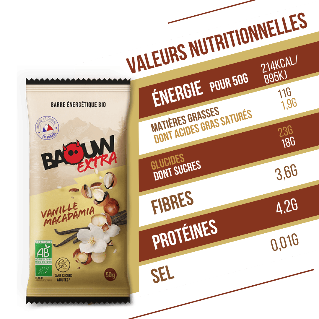BAOUW ORGANIC EXTRA Vanilj-Macadamia Energy Bar (50 g)