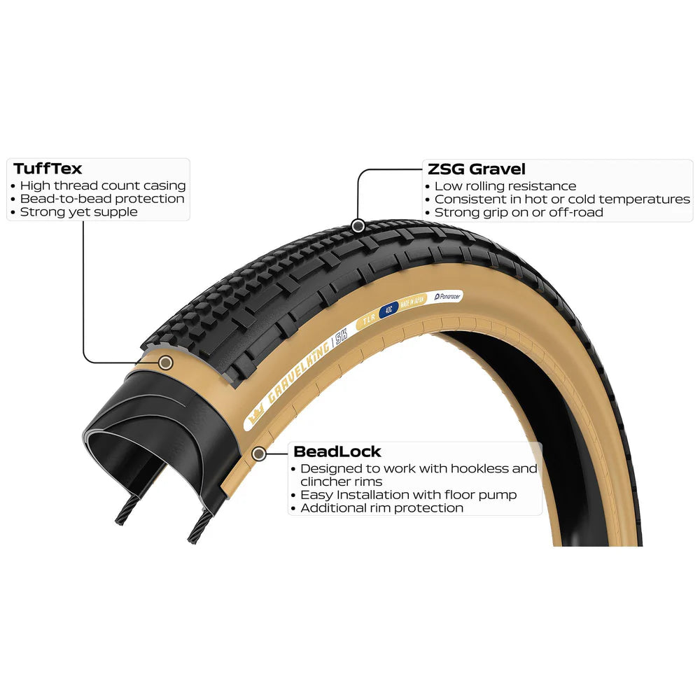 PANARACER GRAVELKING SK TLR 700x40c Tubeless Ready Beige däck