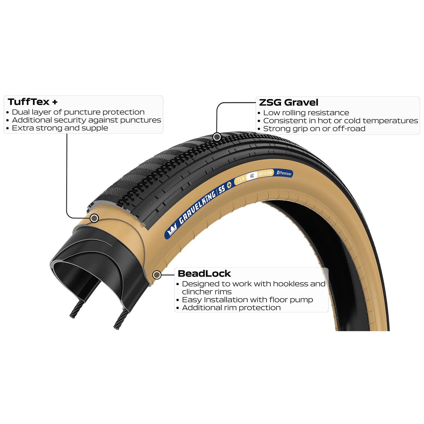 PANARACER GRAVELKING SEMISLICK+ TLR 700x35c tire Tubeless Ready Beige