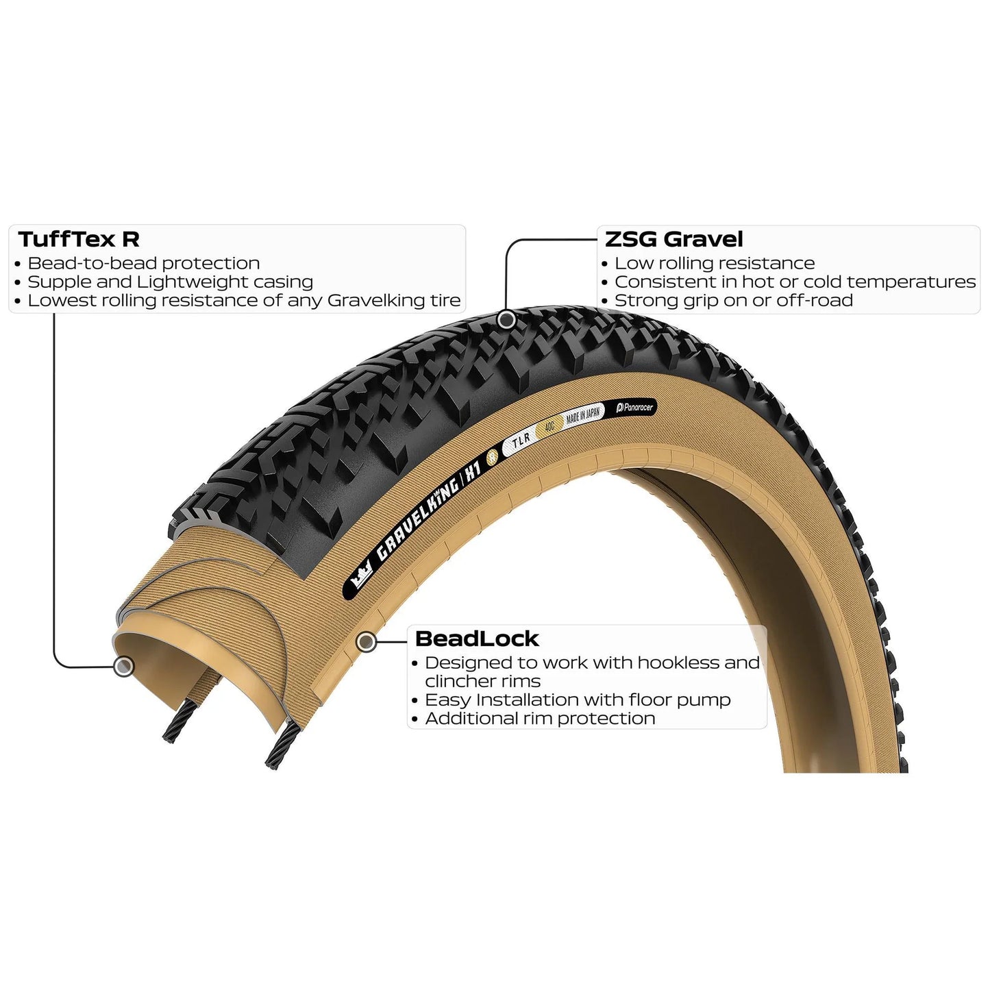 PANARACER GRAVELKING X1 R-LINE TLR 700x35c tire Tubeless Ready Beige