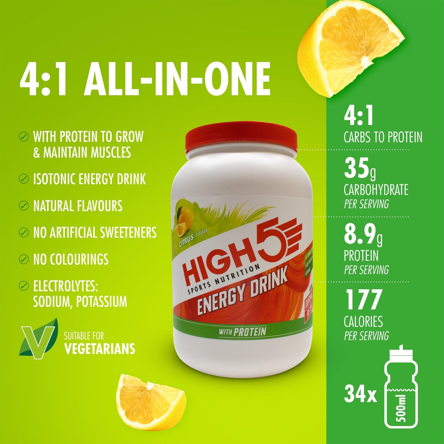 Energy Drink HIGH5 ENERGY DRINK PROTEIN (1.6kg) Lemon