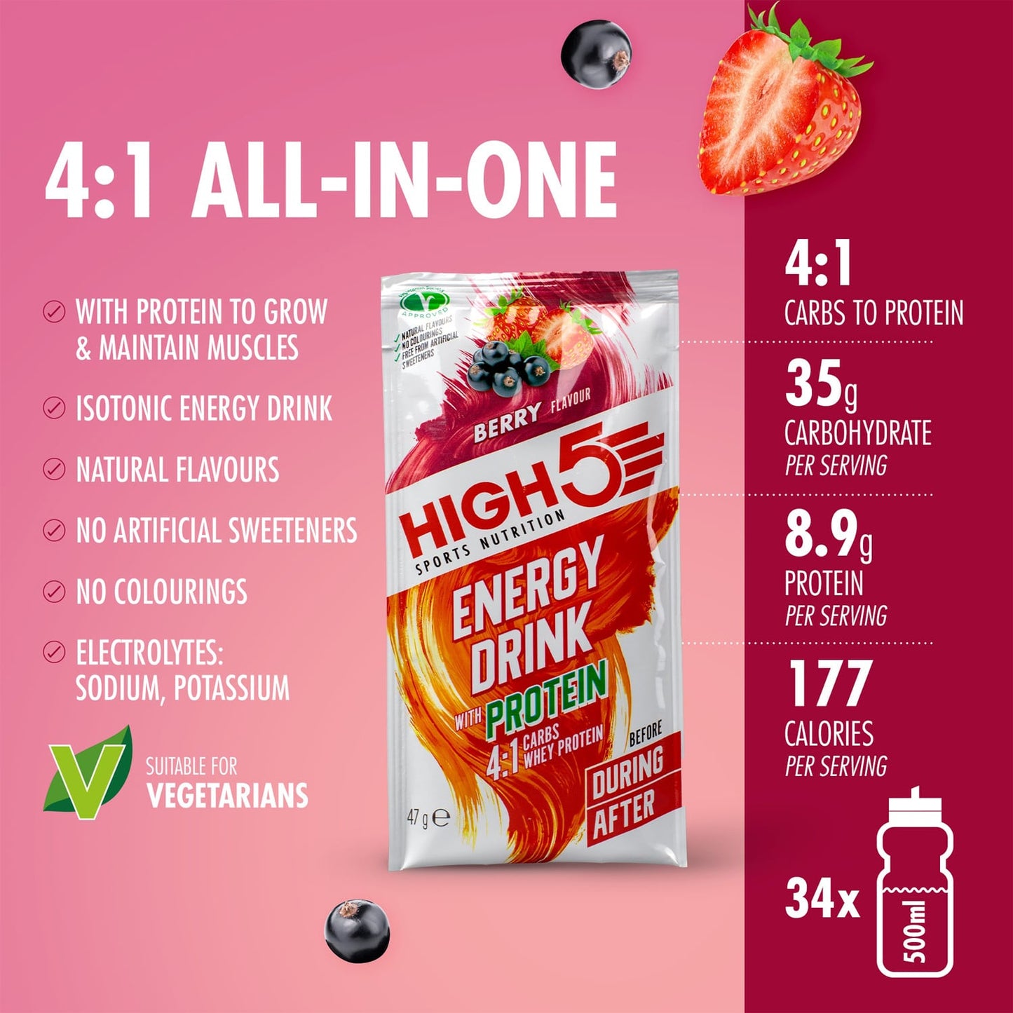 Energy Drink HIGH5 ENERGY DRINK PROTEIN (47g) Fruits Red