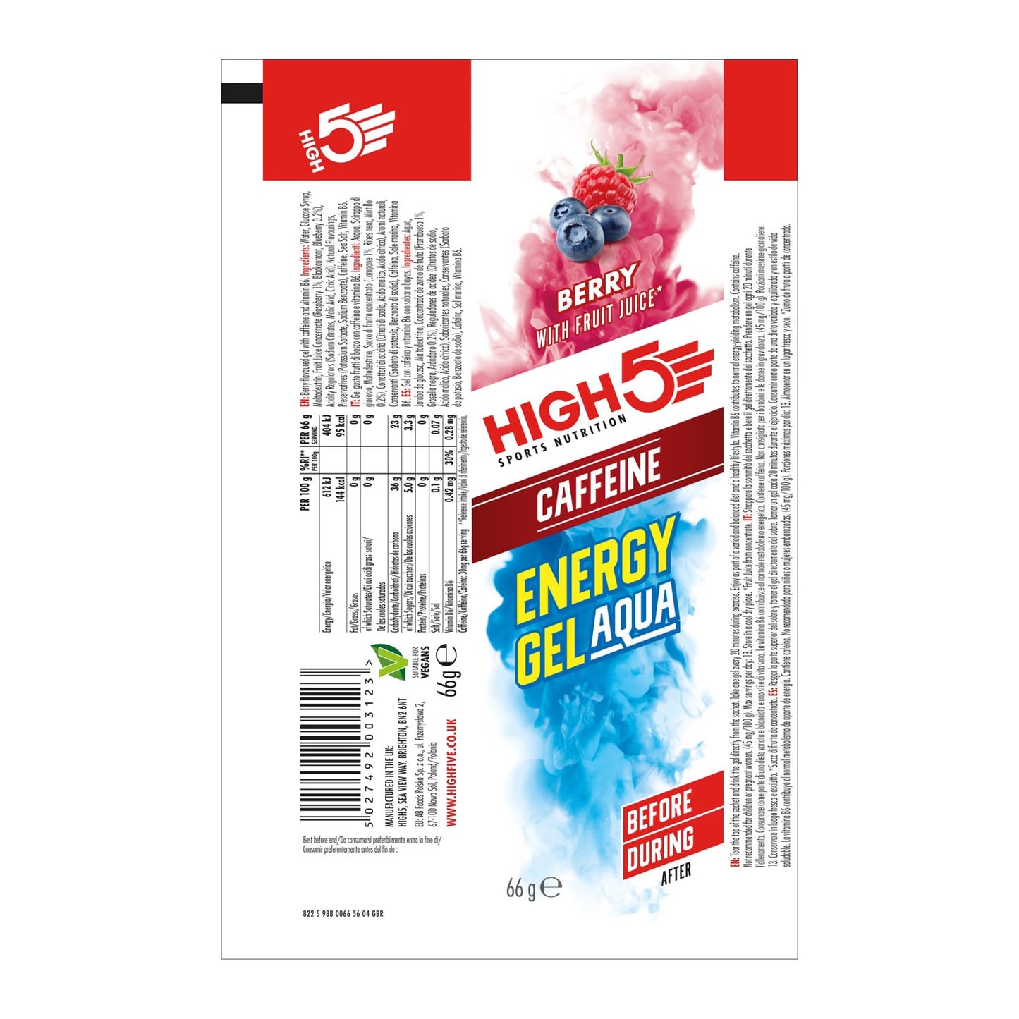 HIGH5 ENERGY GEL Aqua Caffeine (66g) Fruits Red