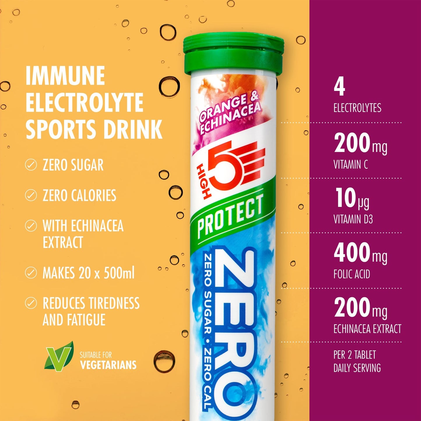 Boisson Anticrampe HIGH5 ZERO PROTECT Tube of 20 Orange & Echinacea tablets