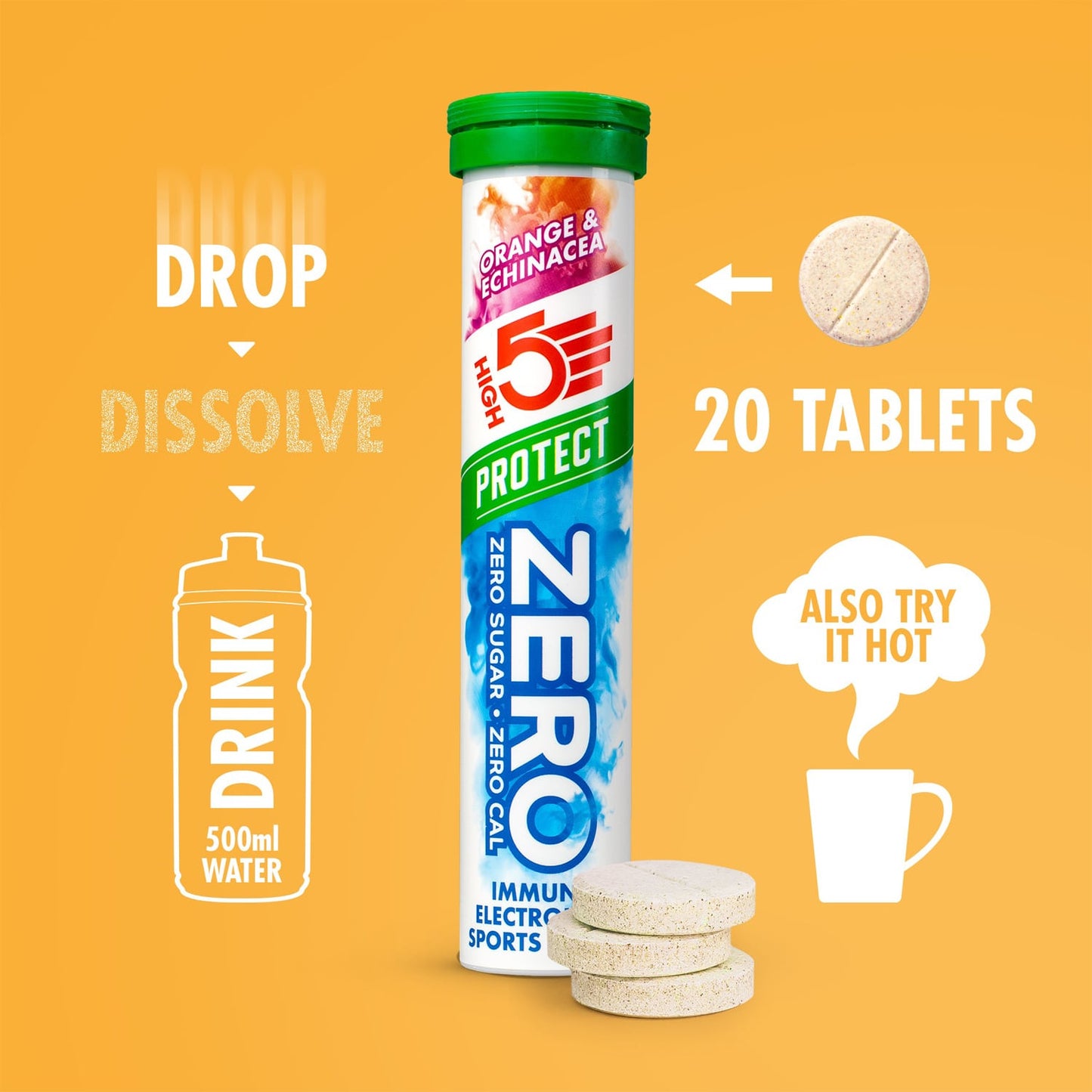 Boisson Anticrampe HIGH5 ZERO PROTECT Tube of 20 Orange & Echinacea tablets
