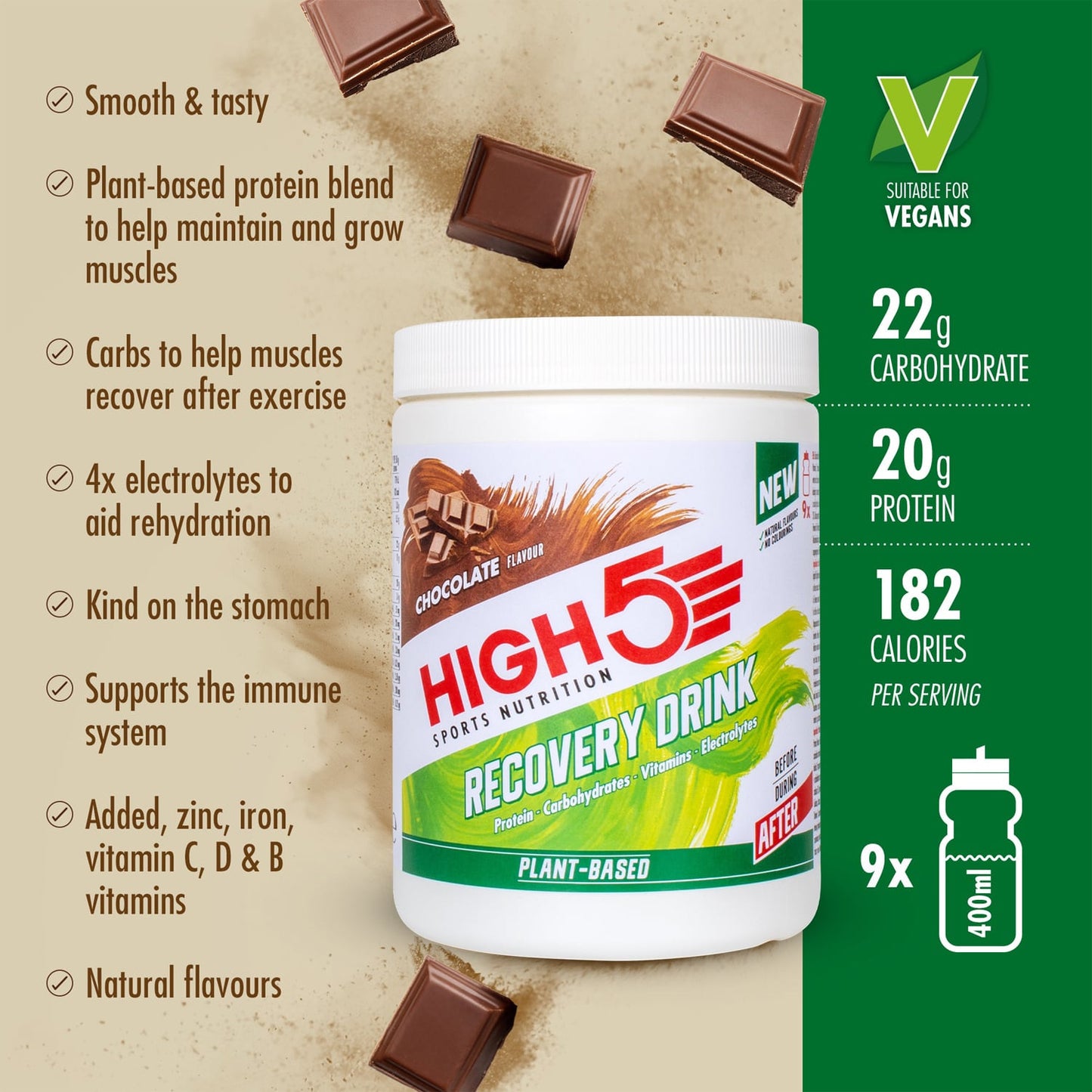 High5 växtbaserad återhämtningsdryck (450 g) Choklad