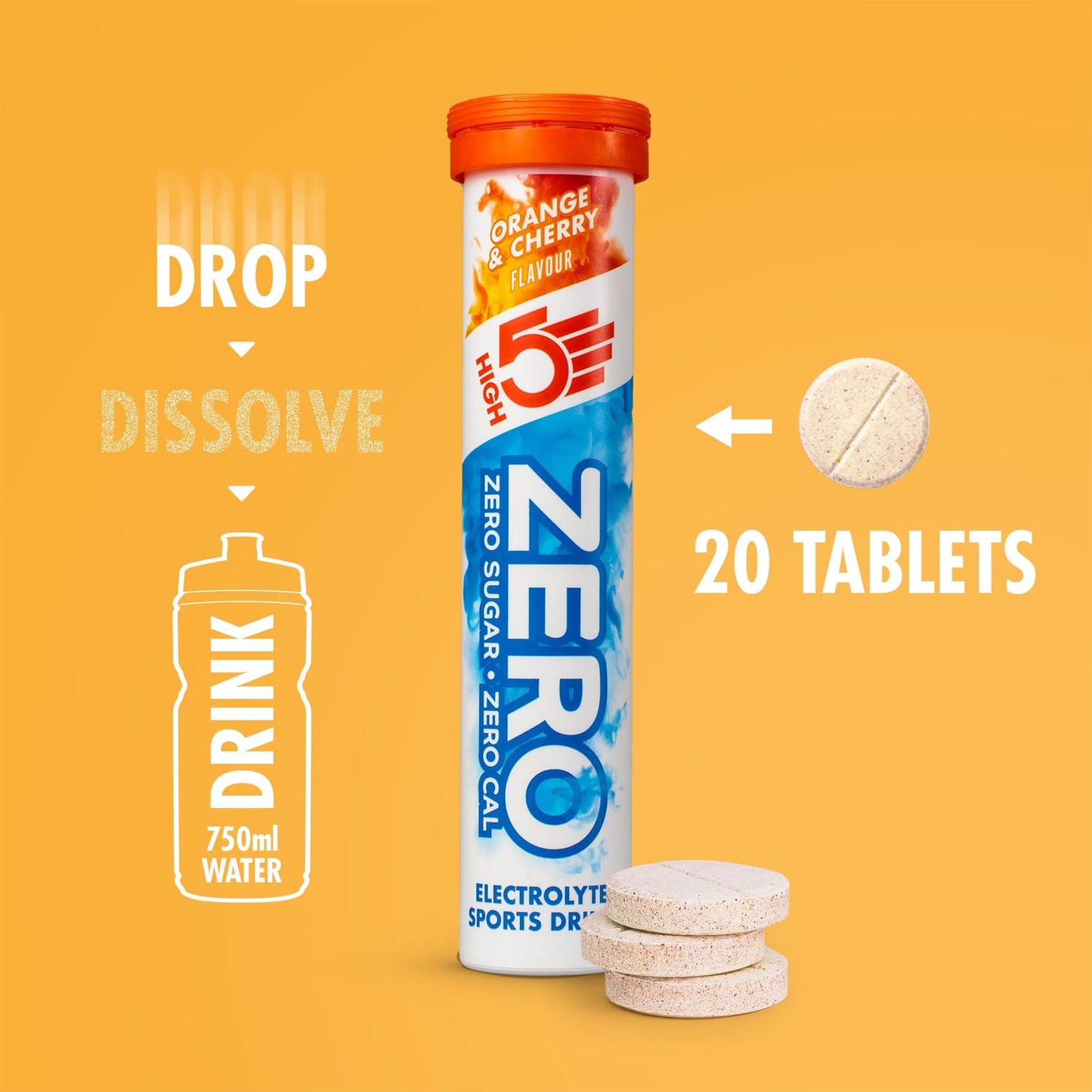 Electrolyte Hydration tablets HIGH5 ZERO (x20) Orange and Cherry