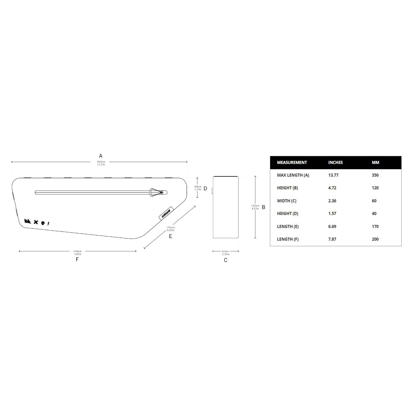 USWE FRAME TUBE SMALL 2,6 L Ramväska Svart