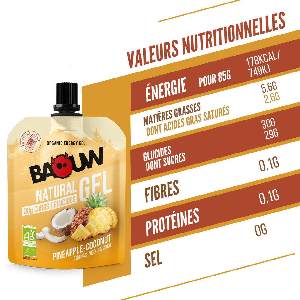 BAOUW Ekologisk energigel med ananas och kokosnöt (85 g)