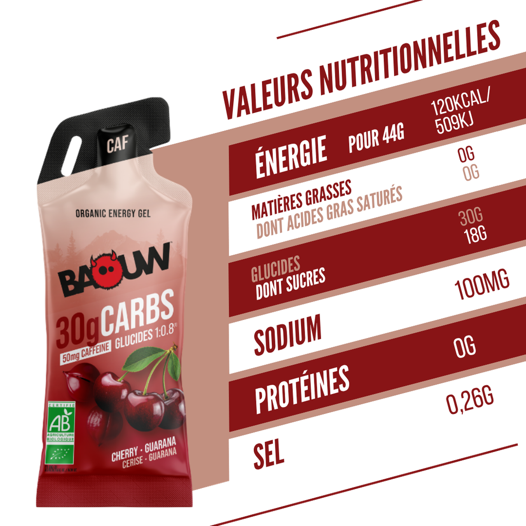 Energigel BAOW (44g) Citron/Körsbär/Koffeinhaltig Guarana