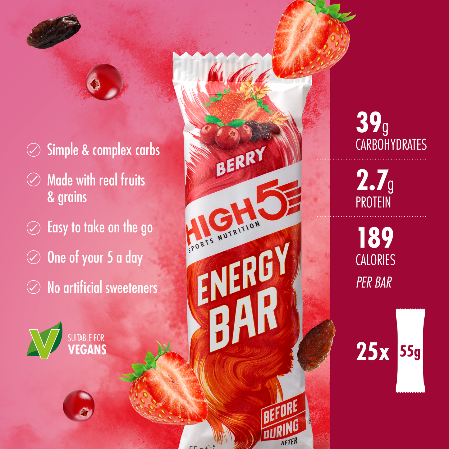 HIGH5 ENERGY BAR (55g) Röda frukter