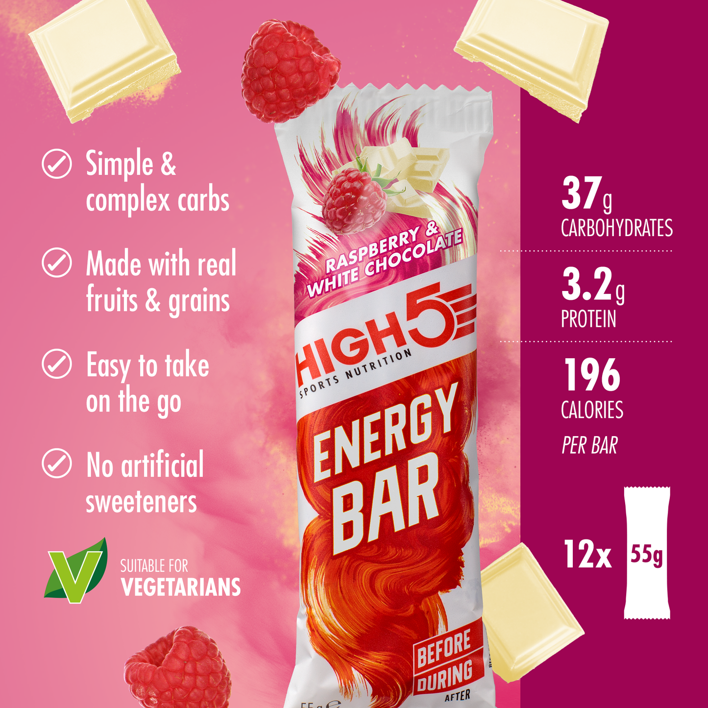 High5 ENERGY BAR (55g) Hallon Vit Choklad