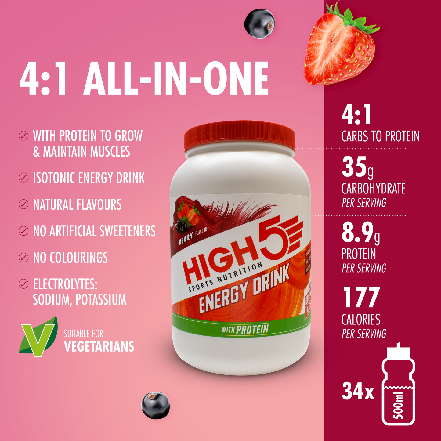 Energy Drink HIGH5 ENERGY DRINK PROTEIN (1.6kg) Fruits Red