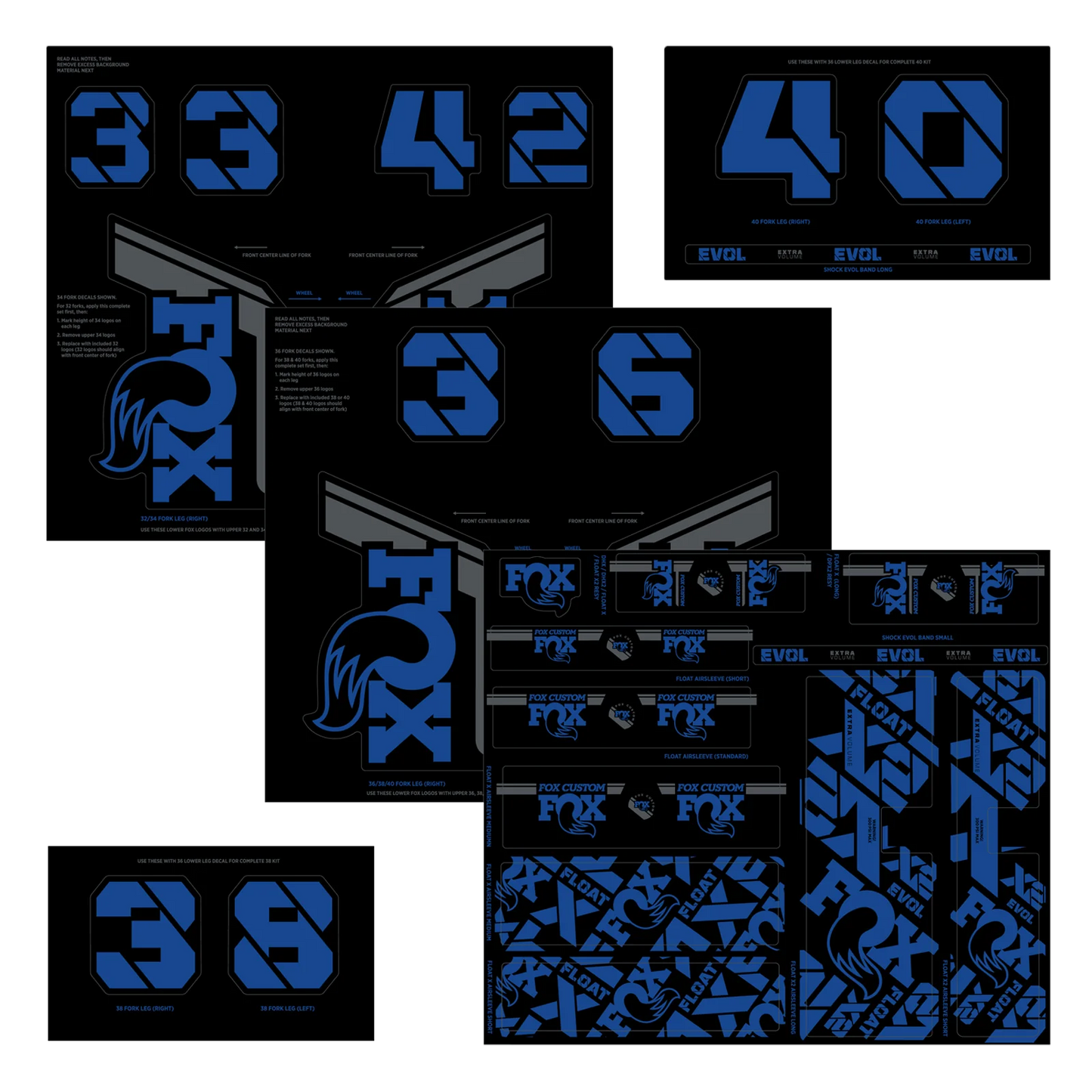 FOX Fork and Shock Blue Stickers Kit