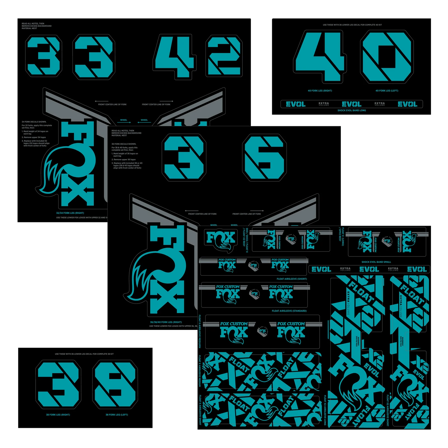 Turquoise FOX Fork and Shock Stickers Kit