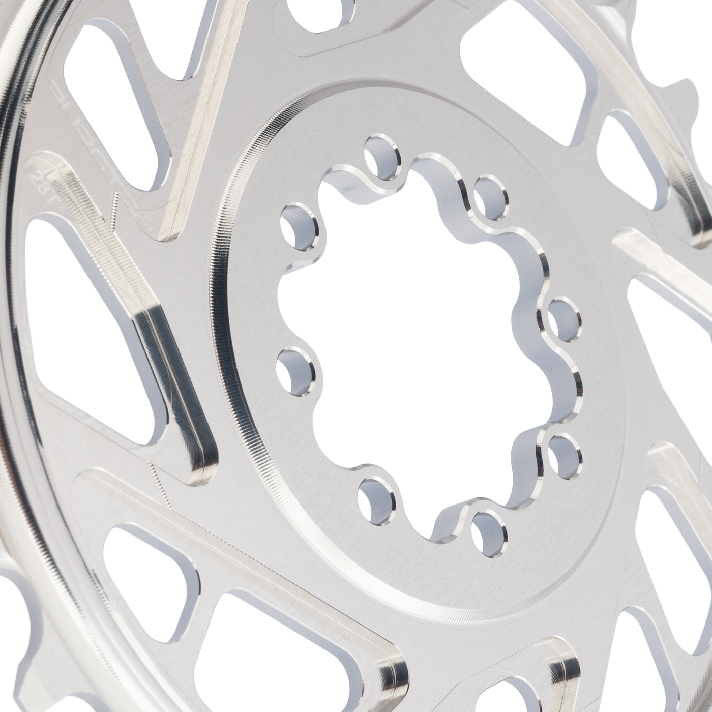 Mono-kedjehjul BURGTEC THICK THIN 12V BOOST Direktmontering 8 skruvar T-Typ Smal Bred Offset 3mm Silver