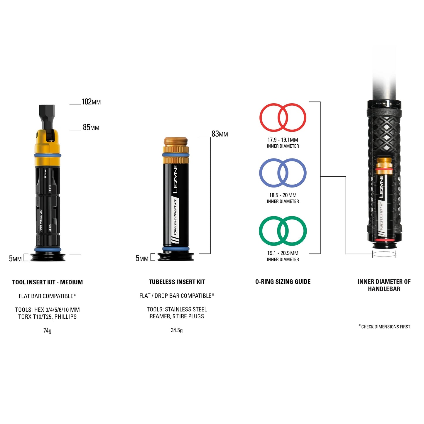 Tubeless Repair Kit + Multi-Tool M Integrated LEZYNE DUAL Handlebar