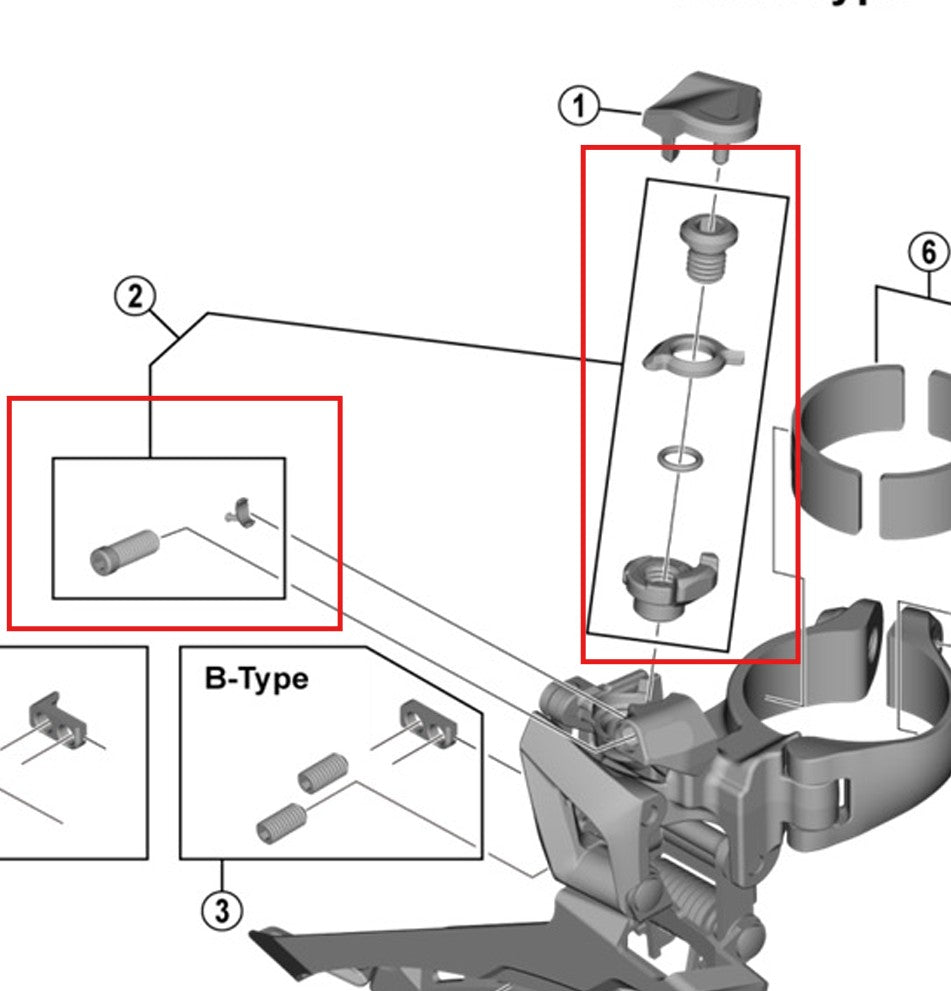 SHIMANO FD-R7100/U6030/5801/R7000/RX400 kabeljustering och klämskruvar