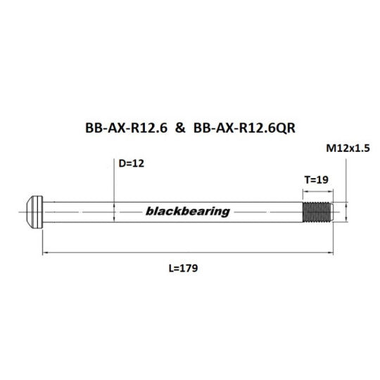 Axe de Roue Arrière BLACKBEARING 12x148 mm (12mm–179-M12x1.5-19mm) QR