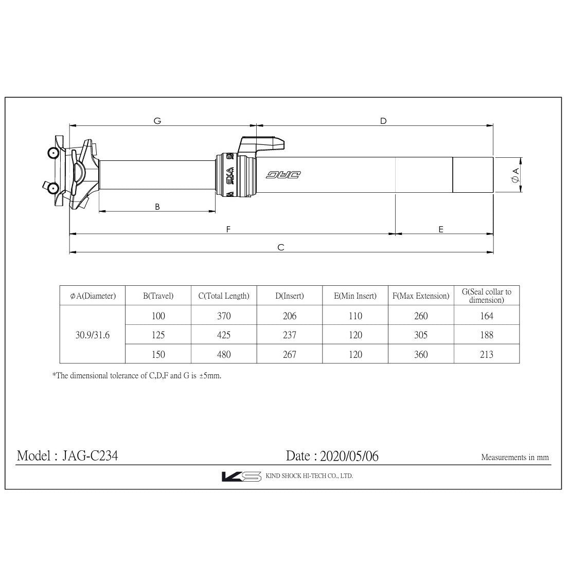 EXAFORM JAG External Telescopic Seatpost With Control