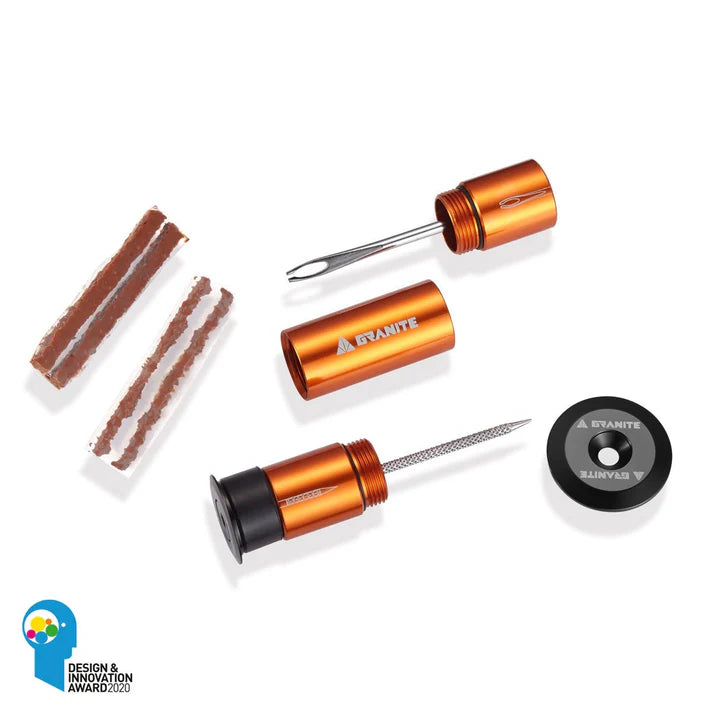 GRANITE DESIGN CNC Tubeless reparationssats för styrstång + 4 orangea vekar