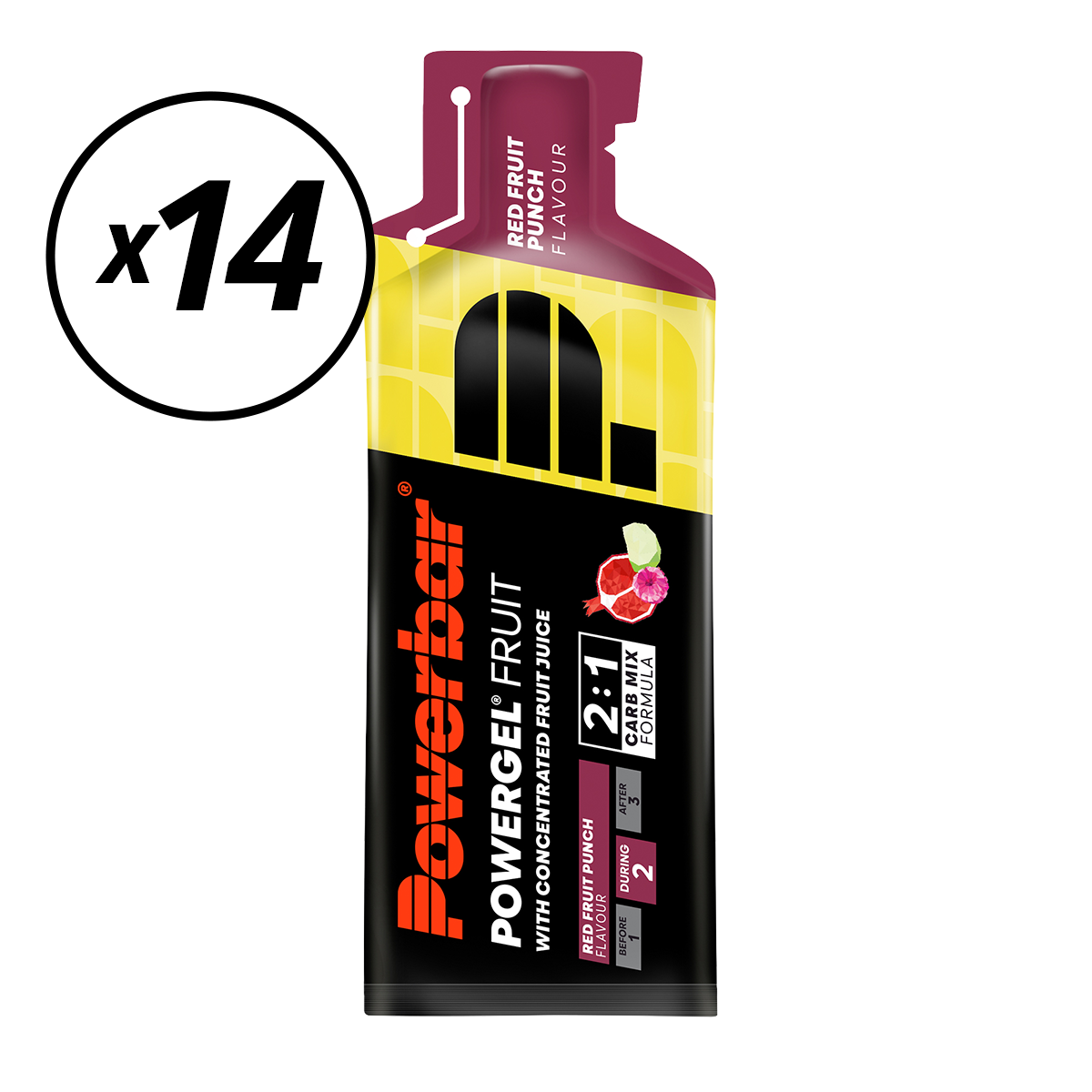 Set of 14 POWERBAR POWERGEL FRUIT Energy Gels (41gr) Red Fruits Short shelf life
