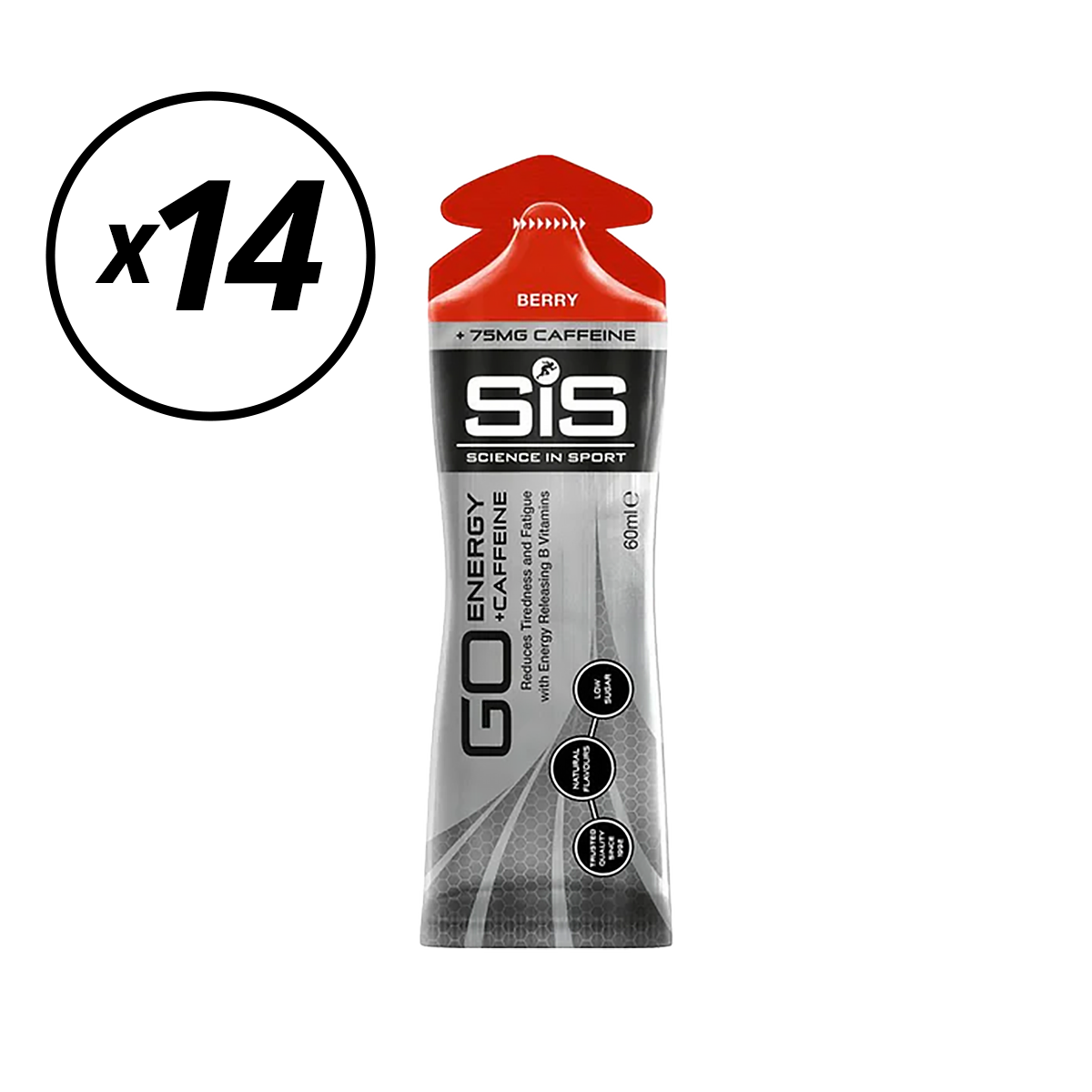 Set of 14 SIS GO ISOTONIC ENERGY Caffeine Gels (60ml) Red Fruits Short shelf life