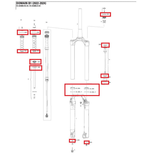 200 h/år Underhållssats för ROCKSHOX Domain R/RC B1 Fork 2022-2024