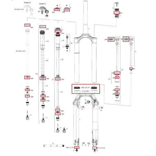 200 timmar/år underhållssats ROCKSHOX PIKE BASE/SELECT/SELECT+/ULTIMATE (2022+) Gen-C