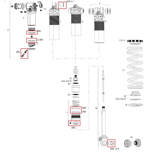 200 timmar/år underhållssats ROCKSHOX SUPER DELUXE COIL B1 (2023+)/DELUXE COIL B1 (2023+)