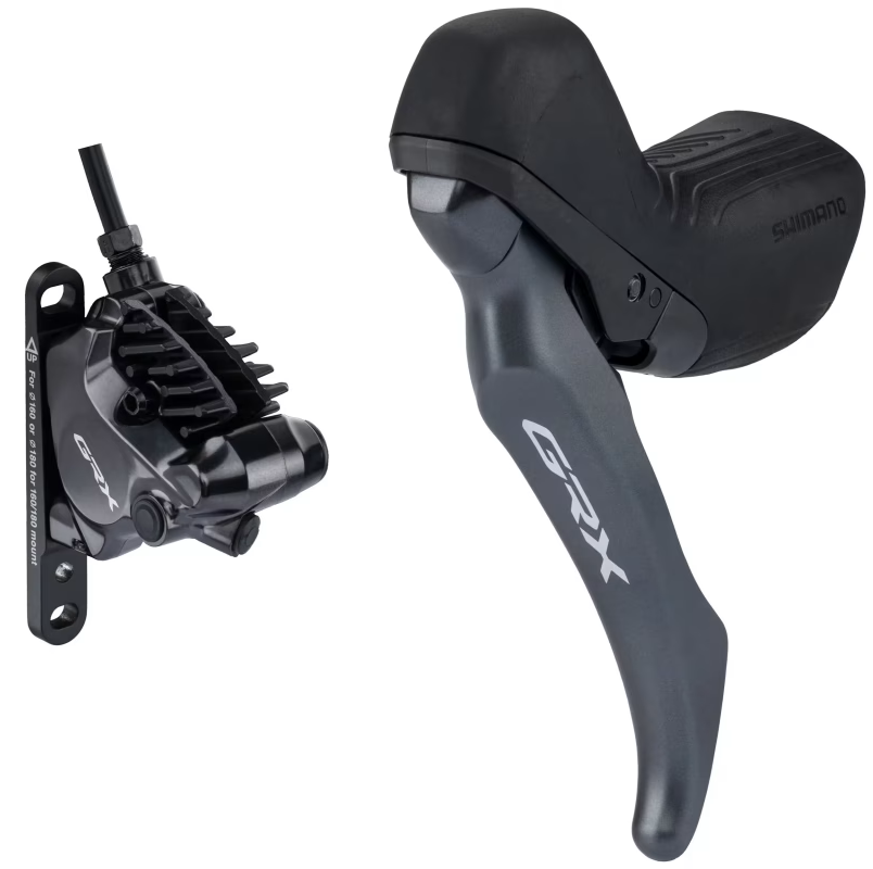 Vänster Singelklinga-reglage och Främre Bromsok SHIMANO GRX BL-RX820 + BR-RX820 Flat Mount