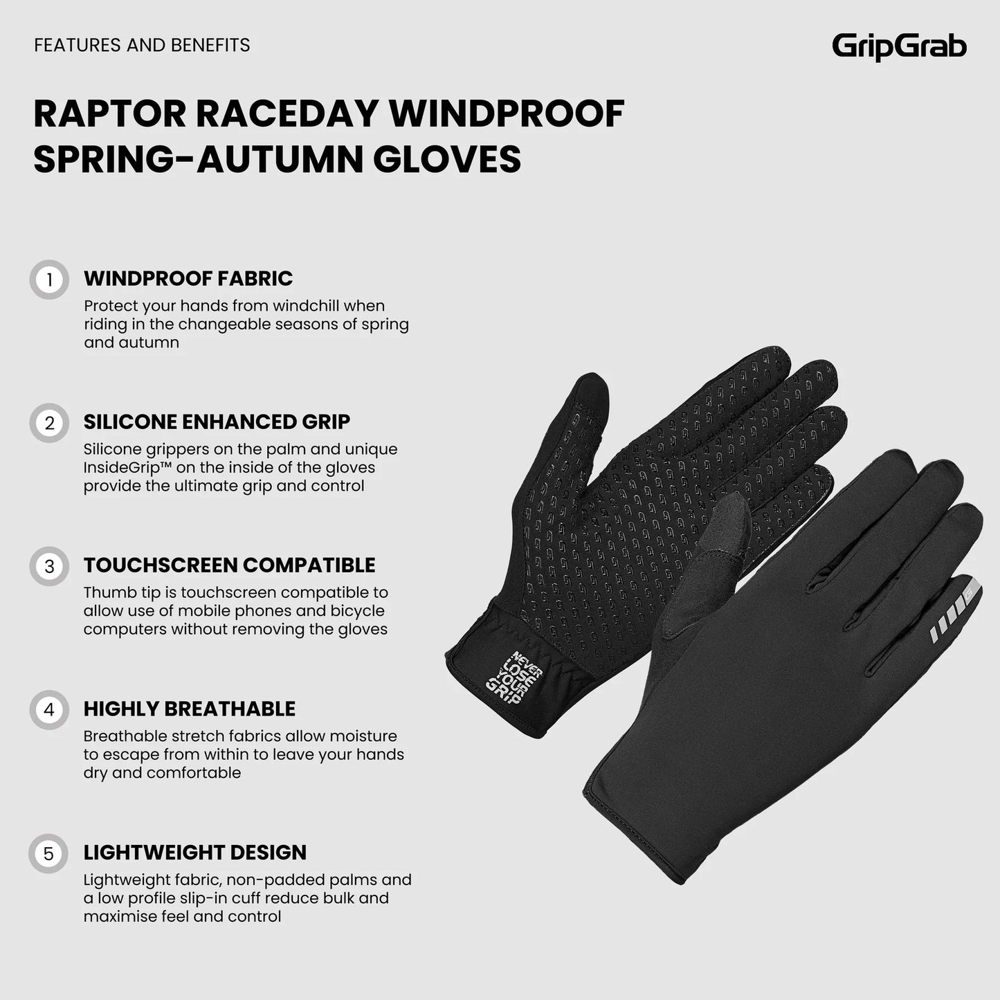 GRIPGRAB RAPTOR RACEDAY WINDPROOF SPRING AUTUMN Gloves Black