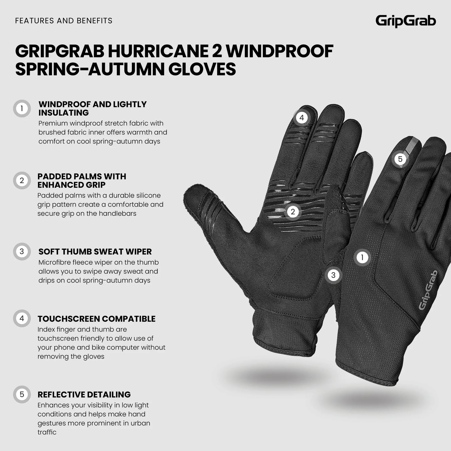 GRIPGRAB HURRICANE 2 WINDPROOF SPRING AUTUMN Gloves Black