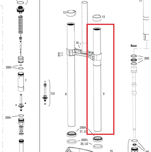 Vänster instickslucka ROCKSHOX 38MM BOXXER D1+(2024+) Svart