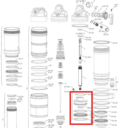 Kolvsats för tätningshuvud till ROCKSHOX MONARCH stötdämpare B1(PLUS. RL. XX). C1(R.RT.RT3). D1(RT3)