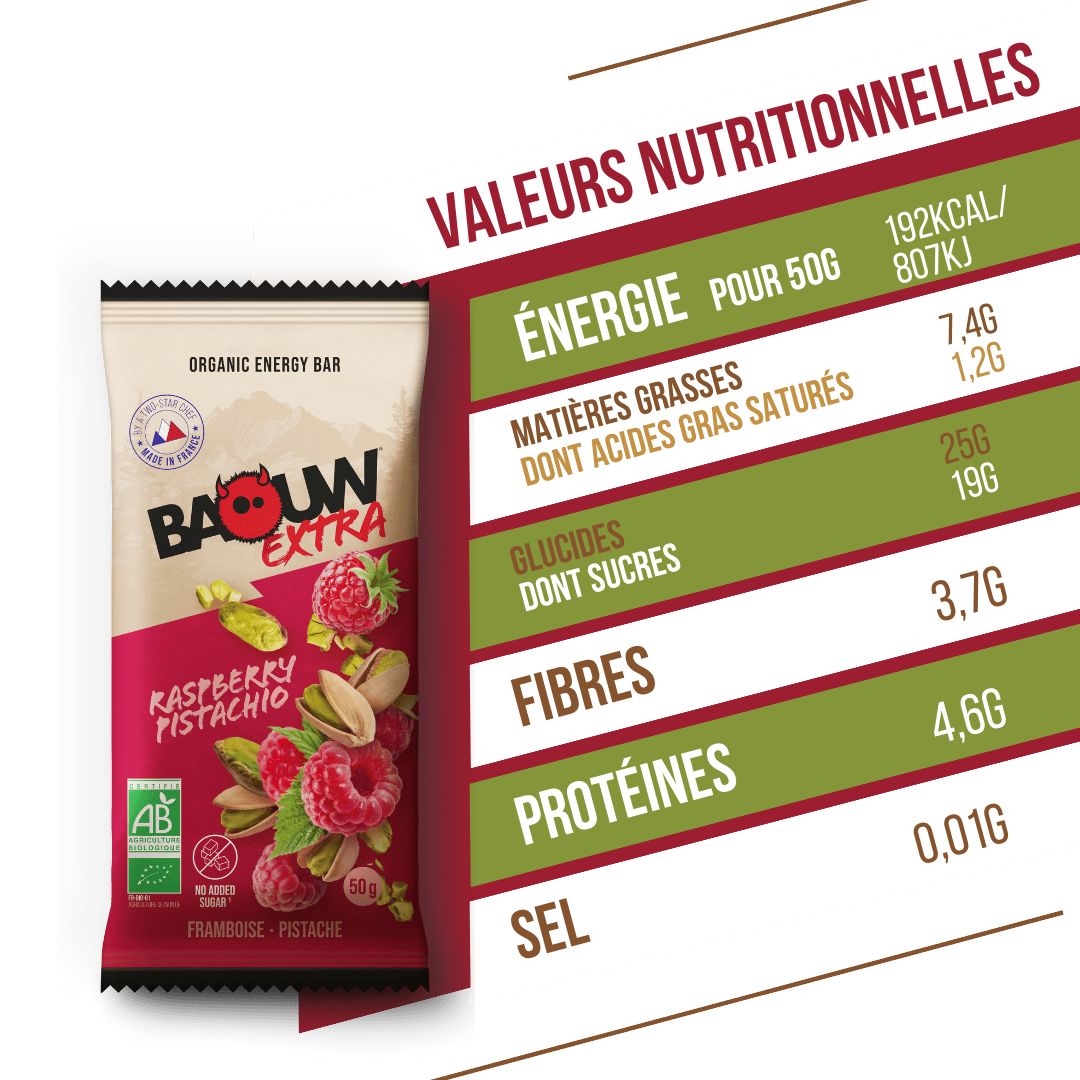BAOUW ORGANIC EXTRA Raspberry-Pistachio Energy Bar (50 g)