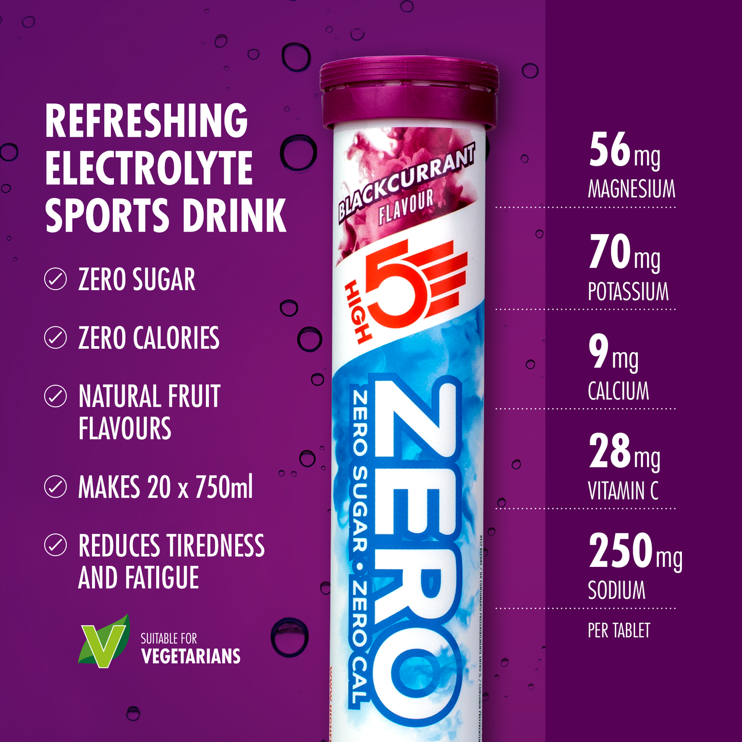 Elektrolyt vätsketabletter High5 ZERO (x20) Svart vinbär