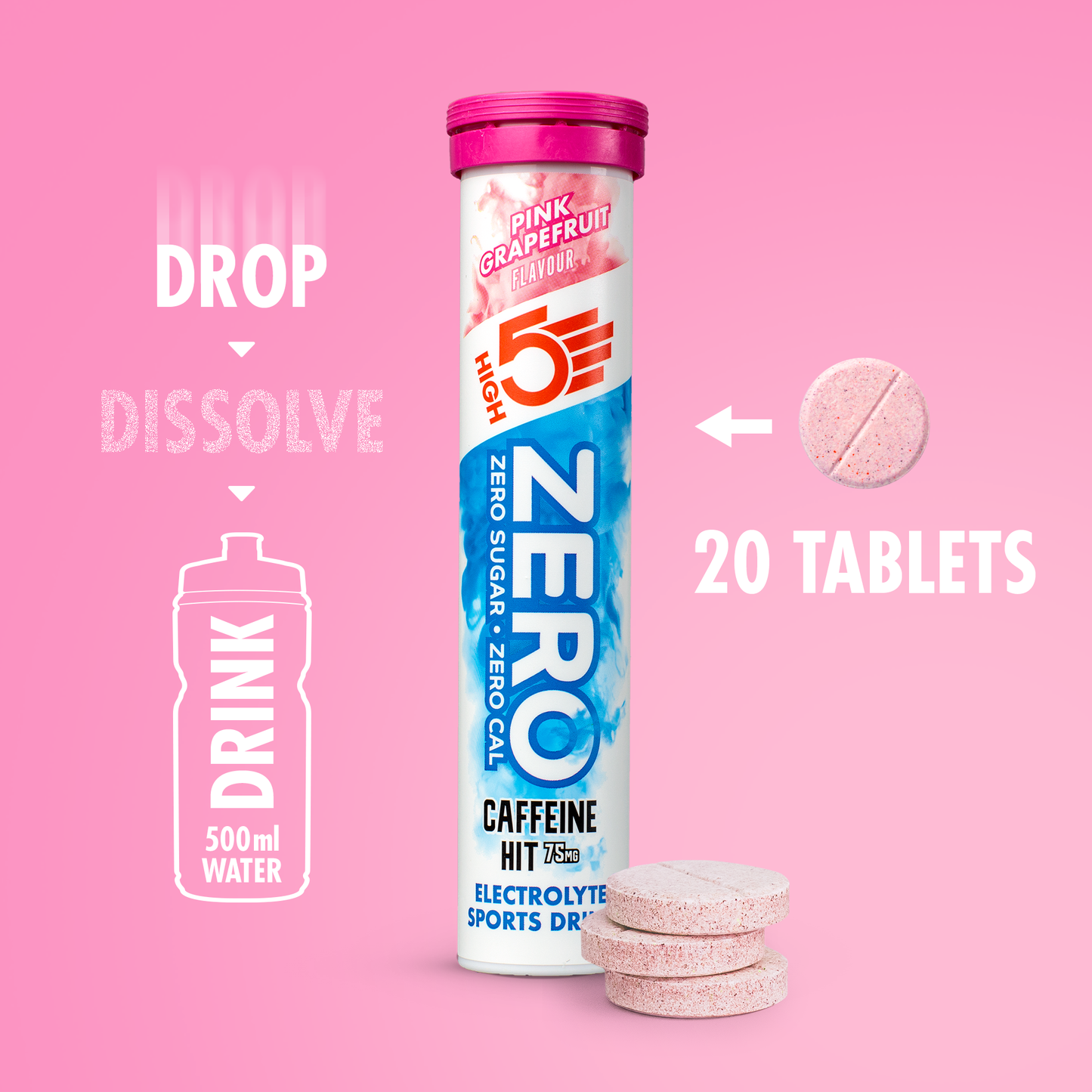 HIGH5 ZERO Electrolyte Hydration with Caffeine (20 Tablets) Pink Grapefruit