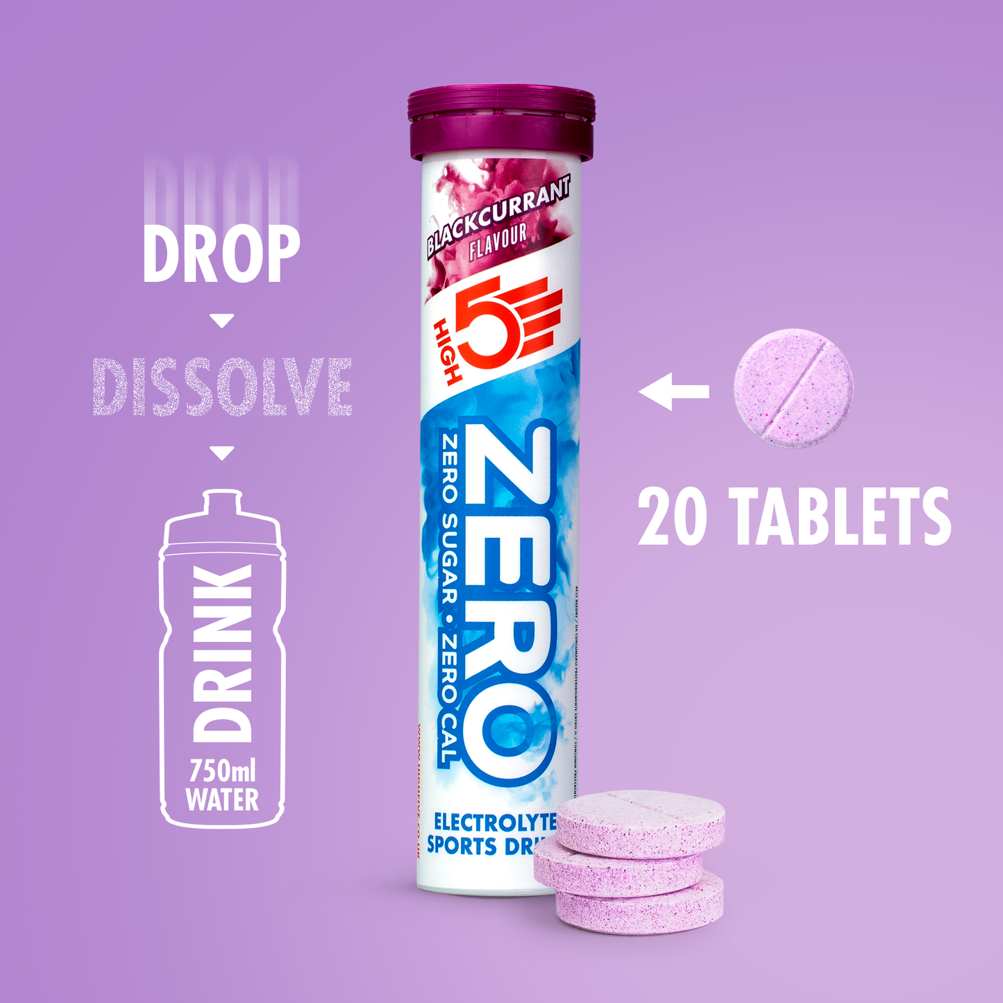 Elektrolyt vätsketabletter High5 ZERO (x20) Svart vinbär