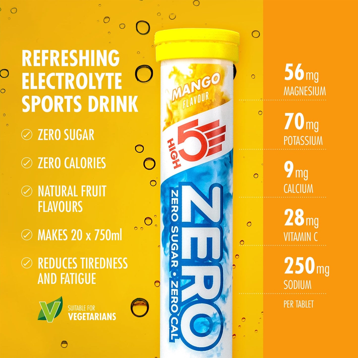Elektrolyt vätsketabletter High5 ZERO (x20) Mango