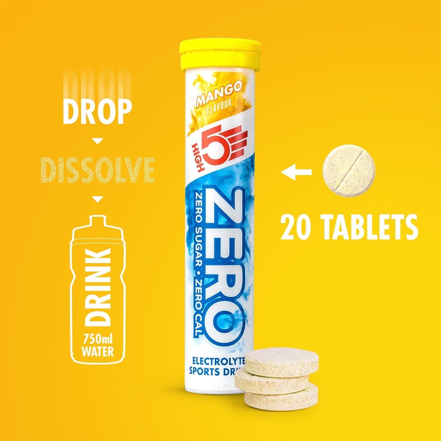 Elektrolyt vätsketabletter High5 ZERO (x20) Mango