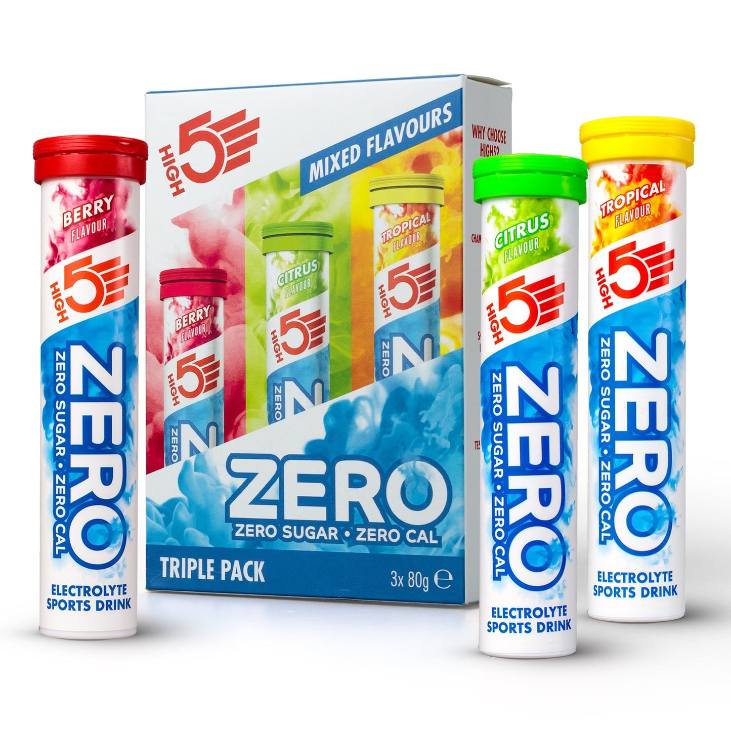 3x20 Pack High5 ZERO Hydration Elektrolyt Frukt Röd/Citron/Tropisk Sugtabletter