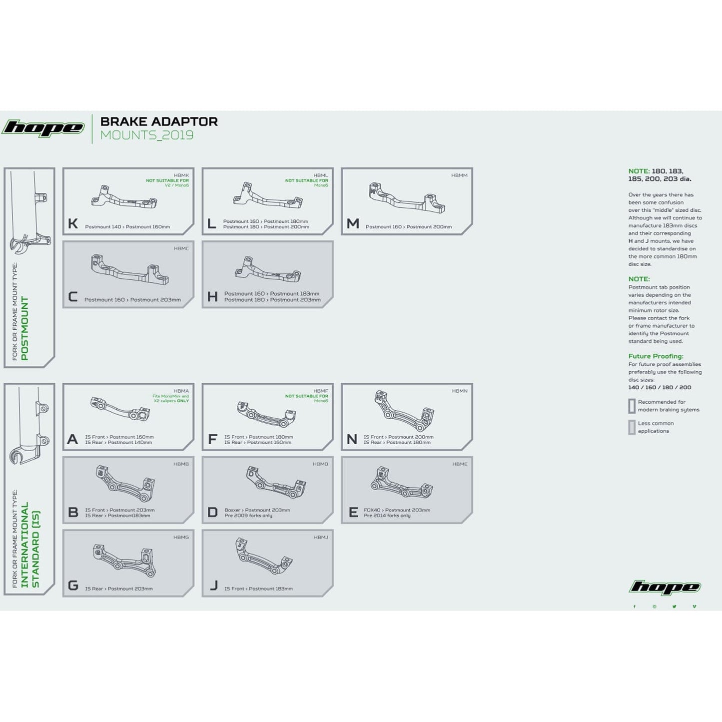 Adapter för bromsok fram/bak PM/PM HOPE Disc 203 mm (+43 mm) #HBMC Silver