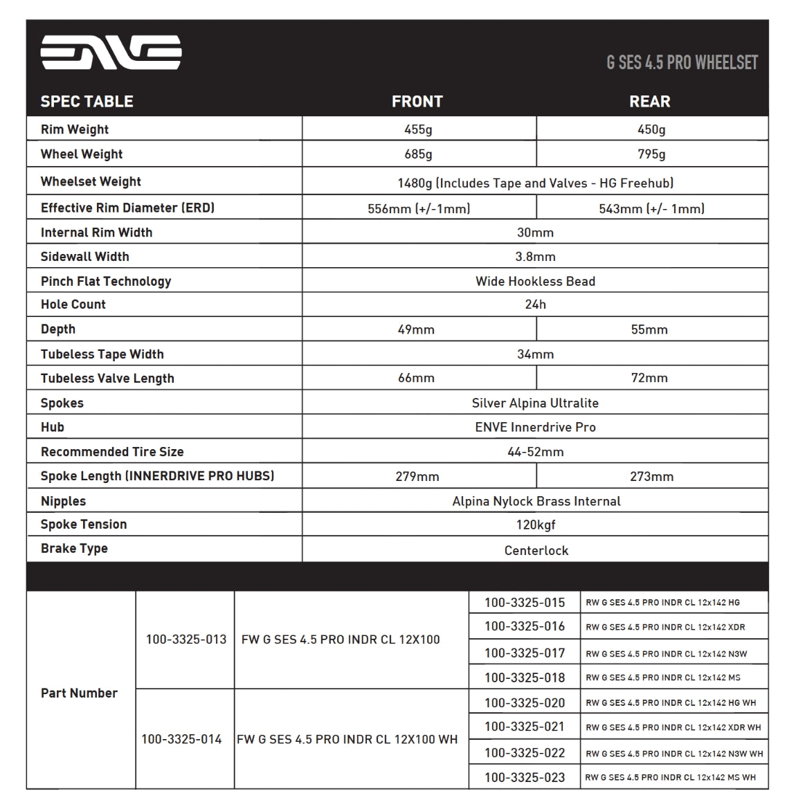 ENVE G SES 4.5 PRO Tubeless Ready rear wheel (Center Lock) Black