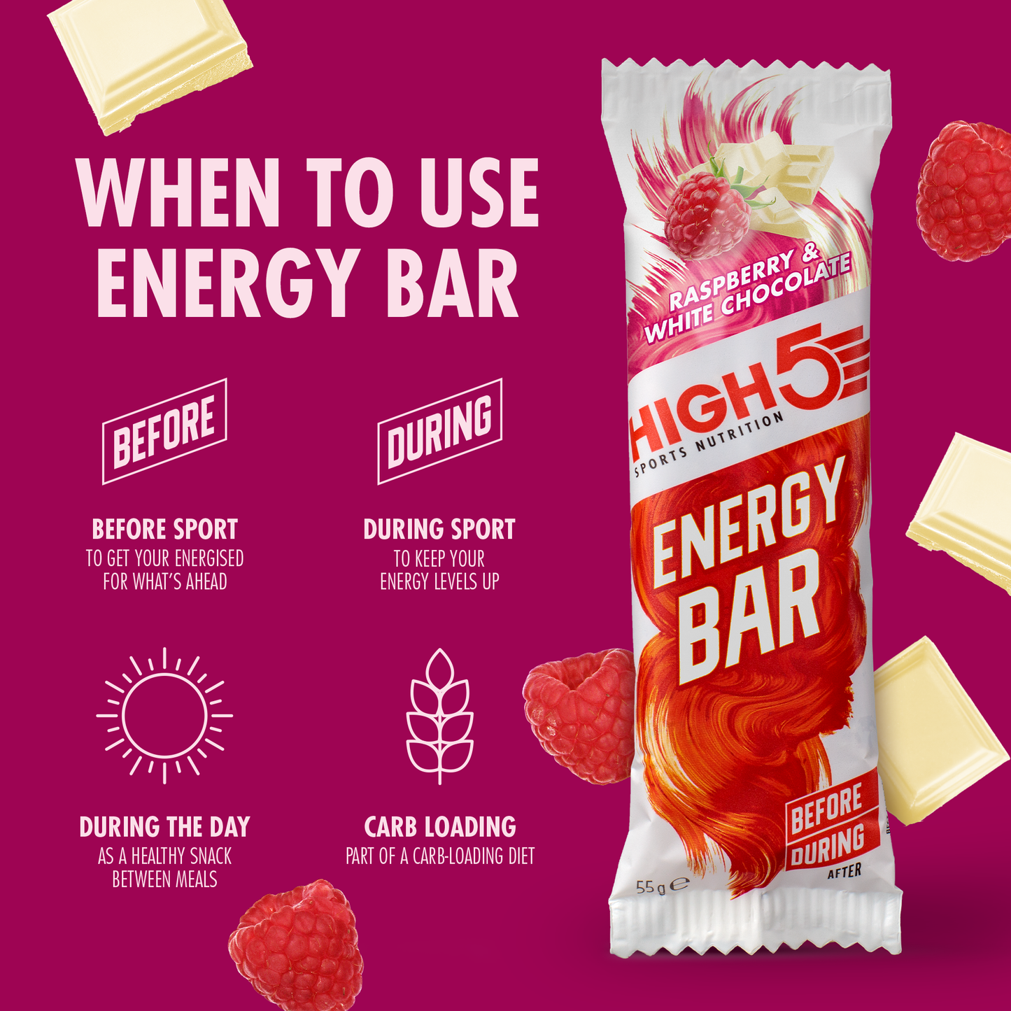 High5 ENERGY BAR (55g) Hallon Vit Choklad