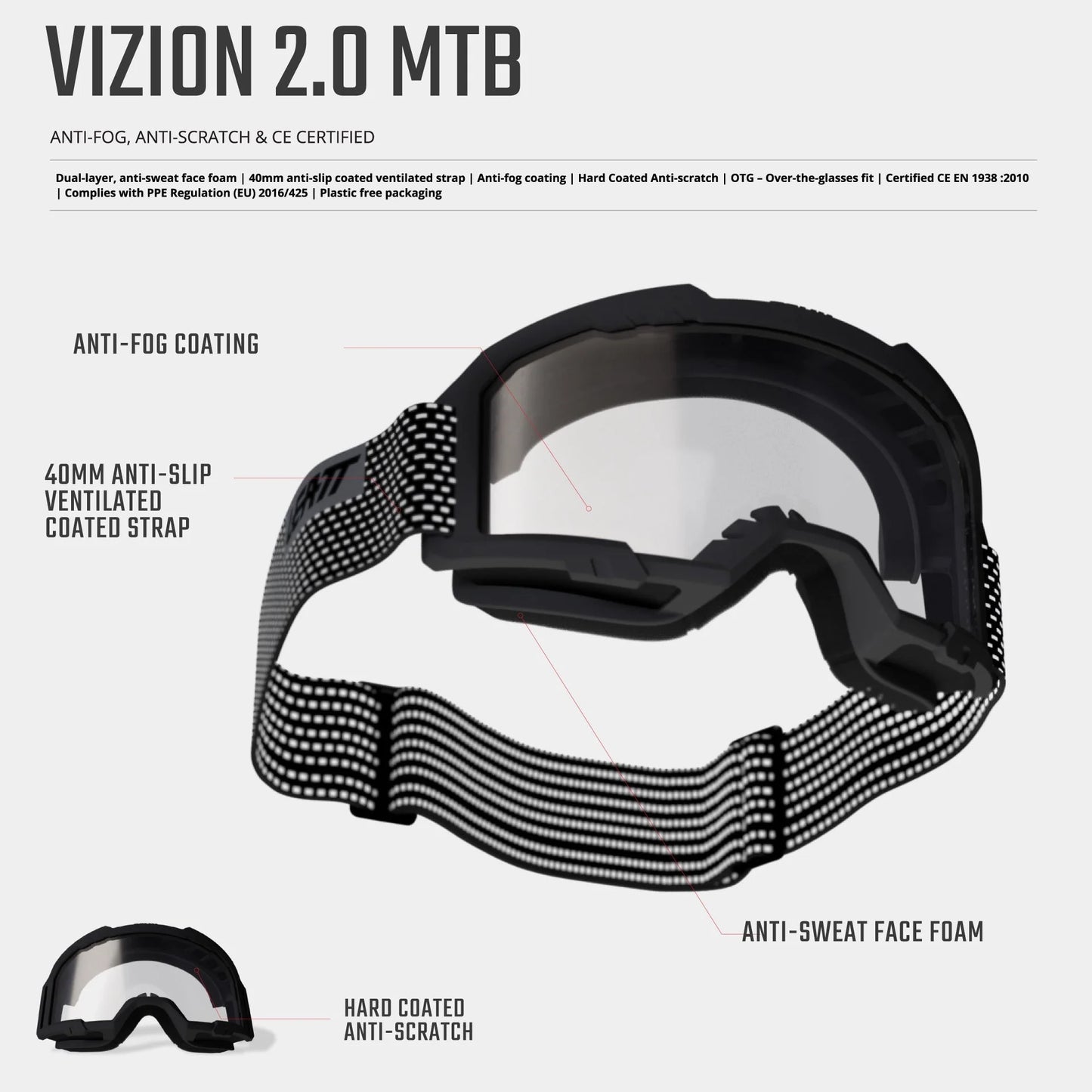 LEATT VIZION 2.0 MTB-skyddsglasögon Svart CLEAR 90 VLT