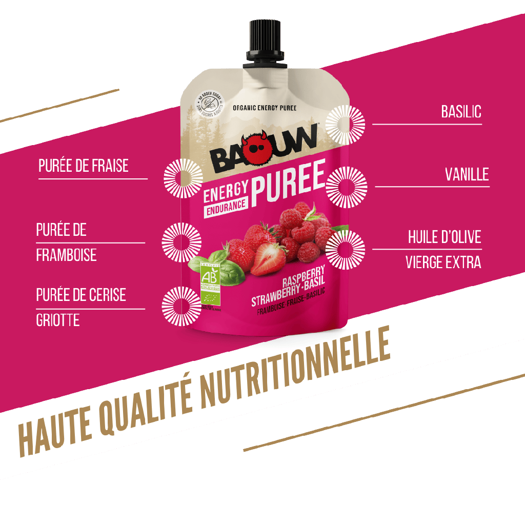 BAOUW Ekologiskt recept Energipuré med hallon/smultron/basilikafrukt (90 g)